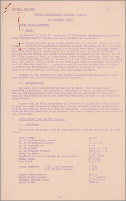 Future accelerators progress meeting(Paper by N Marshall King, PLA Group at Harwell, on progress and problems of converting the synchrocyclotron to a spiral ridge cyclotron; 1 November 1957)
