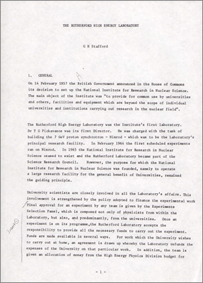 The Rutherford High Energy Laboratory (Possibly a draft book chapter, Godfrey Stafford, undated but presumed to be end 1971)