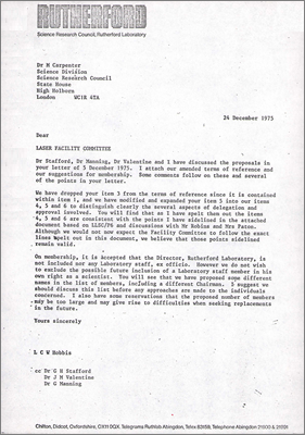Letter from Leo Hobbis to Malcolm Carpenter, SRC in reply to his letter of 5 December (24 December 1975)