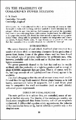 On the feasibility of coal-driven power stations (1975, A tongue-in-cheek article by Otto Frisch)