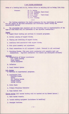 Minutes regarding building progress including allocation of work and contracts (11 July 1958)