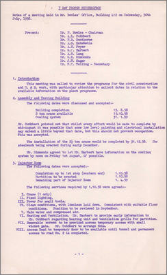 Minutes regarding the programme for civil construction and handover dates (30 July 1958)