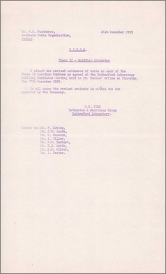 Phase II Building Estimates (note from GN Venn, 21 December 1959)