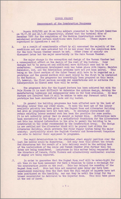 Paper by Bowles reassessing the construction programme following difficulties with the vacuum vessel and alternator foundations, the lack of availability of labour, and scarcity steel possibly caused by the US Steel Strike (2 March 1960)