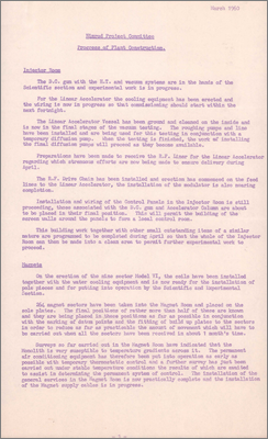 Progress of plant construction (Note for Nimrod Project Committee by JA Mott, 28 March 1960)
