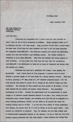 Letter to John Cockcroft from WD Allen reporting on the HVEC tandem programme (22 December 1960)
