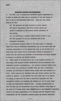 Draft paper by JAV Willis concerning arrangements for universities to be able to obtain equipment of the same design as that used at Rutherford Laboratory (2 November 1961)