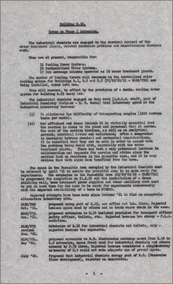 Notes from Simmonds, SWO to Choate concerning Phase I extension to R18 including Industrial Chemists Laboratory; notes on Phase I extension from Simmonds explaining delays in implementing this scheme due to costs, lacks of trade waste drainage or two-storey building not possible because of radiation from PLA; building costs (3, 5 and 11 September 1962)