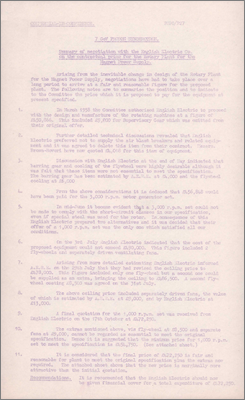 PSPC/P27 and NI(GP)(58)21 Summary of negotiation with the English Electric Co. on the contractual price for the Rotary Plant for the Magnet Power Supply (14 November 1958)