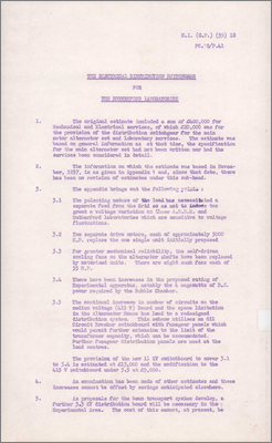 PSPC/P41 and NI(GP)(59)18 Electrical Distribution Switchgear for the Rutherford Laboratories (Pulsating nature of the load has necessitated separate feed from the Grid, other circuits needed following more detailed specifications, 10 June 1959)