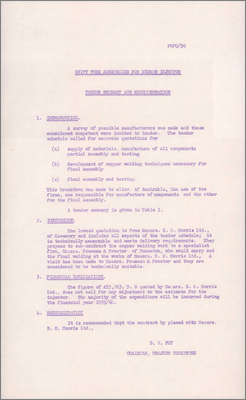 PSPC/P50 and NI(GP)(59)18b Proposed contracts for approval (Drift tube assemblies, BO Morris, 55,703 pounds; hydrogen compressors, Brotherhood Ltd, 17,500 pounds, ? July 1959)
