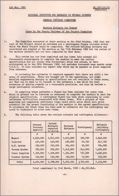 PSPC/P60 and NI(GP)(60)19 Machine estimates for Nimrod (Review of costs and issues for each of the main components, 4 May 1960)