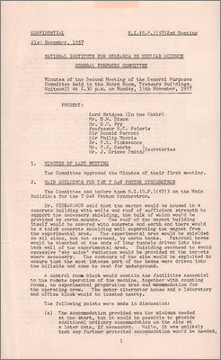 NI(GP)(57)2 Main buildings for the Proton Synchrotron, special motion and other cranes, ancillary building, ventilation and air conditioning plant, quarterly statement no.1, general progress (11 November 1957)