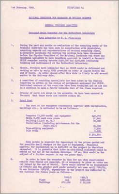 NI(GP)(60)14 Proposed Orion computer for the Rutherford Laboratory (Purchase of a Ferranti Orion for 301,000 pounds, 1 February 1960)
