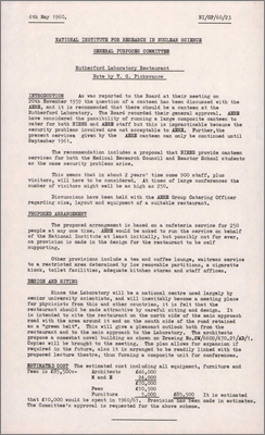NI/GP/60/23 Rutherford Laboratory Restaurant (Includes costs of canteens at other sites, 4 May 1960)