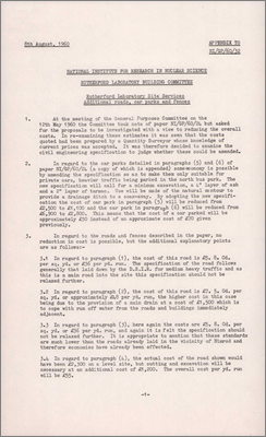 NI/GP/60/32 Roads, car parks and fences at the Rutherford Laboratory (Re-examination of costs, 24 August 1960)