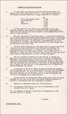NI/GP/60/45 Request for increased limits of expenditure on two contracts for Nimrod Building Services (Duplicate paper number; 1 November 1960)