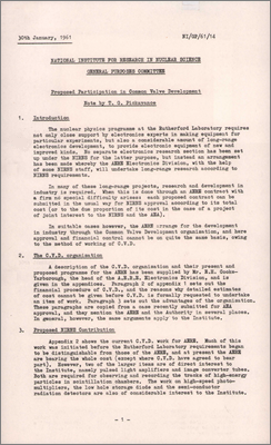 NI/GP/61/14 Proposed participation in Common Valve Development (Electronic instruments required from AERE, 30 January 1961)