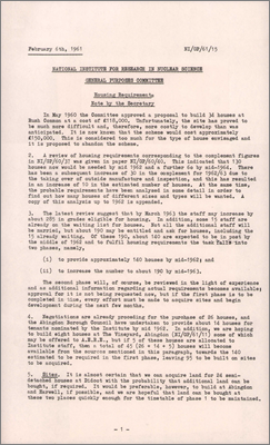 NI/GP/61/15 Housing requirements (Housing requirements and availability of houses in Abingdon and Didcot, 6 February 1961)