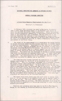 NI/GP/61/32 A broad range magnetic spectrograph for the PLA (4 July 1961)