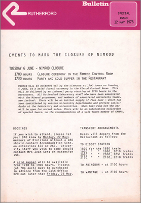 Rutherford Bulletin: Events to mark the closure of Nimrod