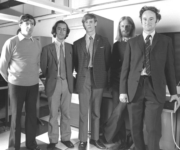 Atlas Communications Team: Neil Parker, John Thewlis, David Toll, Martin Fowler and Paul Bryant, October 1974