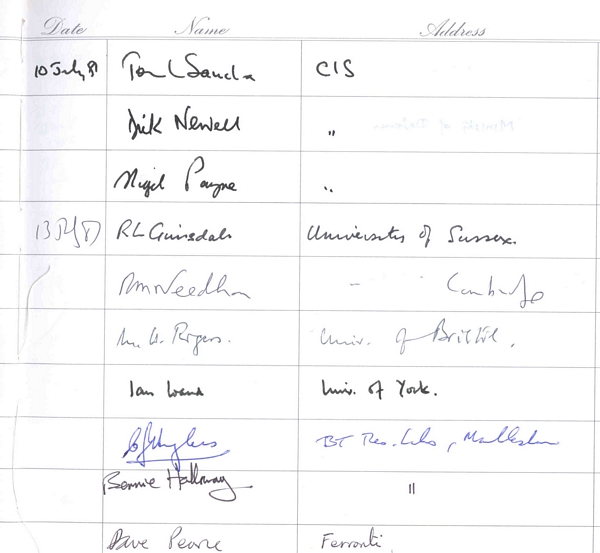 Visitors Book: July 1981