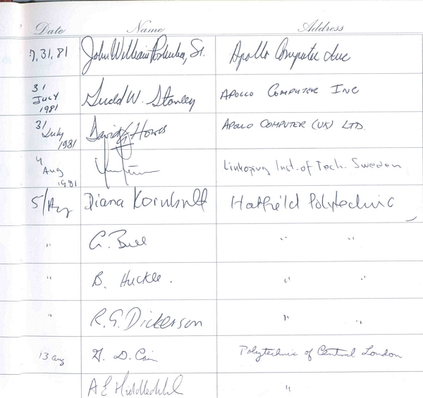 PERQ Visitor's Book: Bill Poduska, July 1981