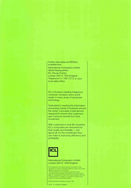 ICL Address and Disclaimers, October 1981