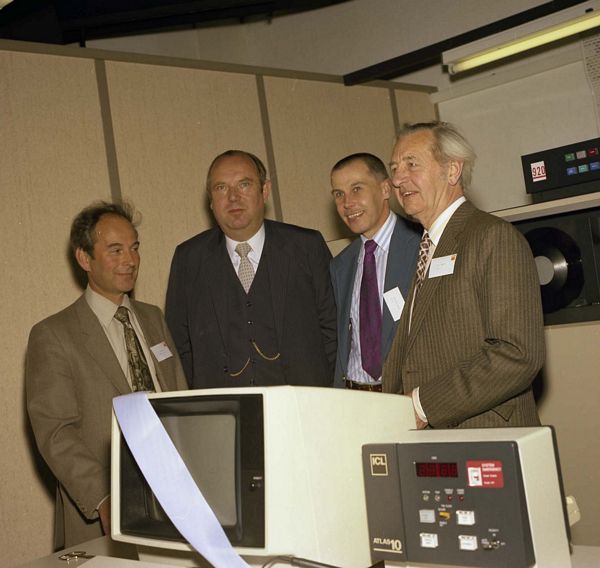 ICL Atlas 10 Launch, May 1983. Geoff Manning, ICL, Bob Hopgood, Jack Howlett