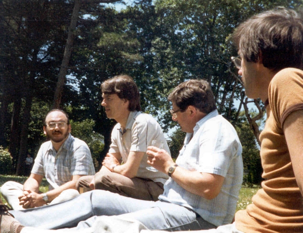 Chris Osland, Dale Sutcliffe, Ray Spiers (SIGMEX) and Julian Gallop at ISO Standards meeting, Benodet, June 1984