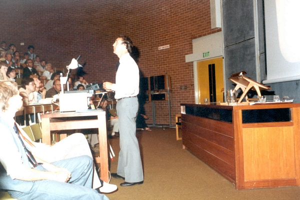Fred Halsall speaking at DCS Conference, University of Sussex, 1984