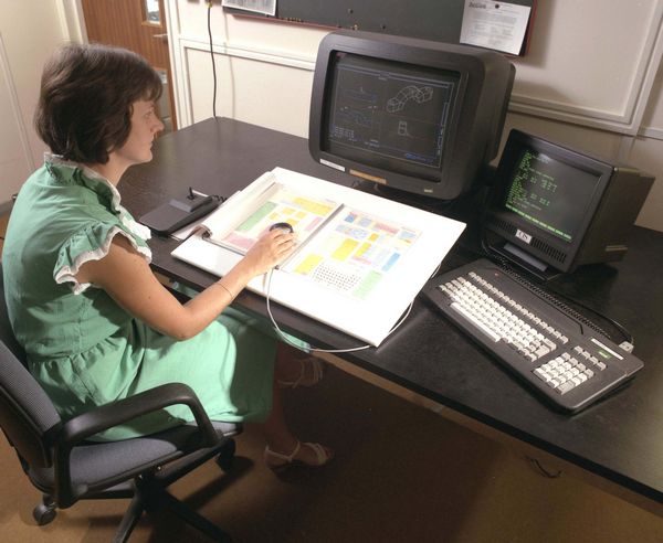 Debbie Thomas working with the CAD system,  Medusa