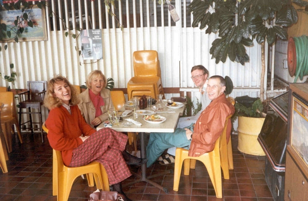 Bob Hopgood and David Duce on the right  with Lena and Wendy Olive at Noosa. Bob and David visited Queensland University on way to Sydney
