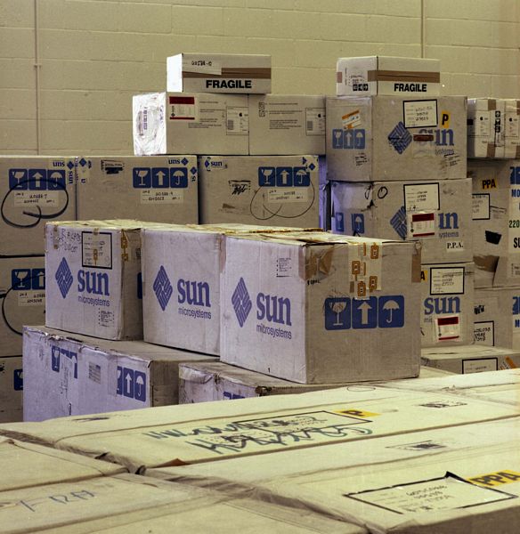 IKBS SUNs waiting to be tested, software loaded and shipped, 1986