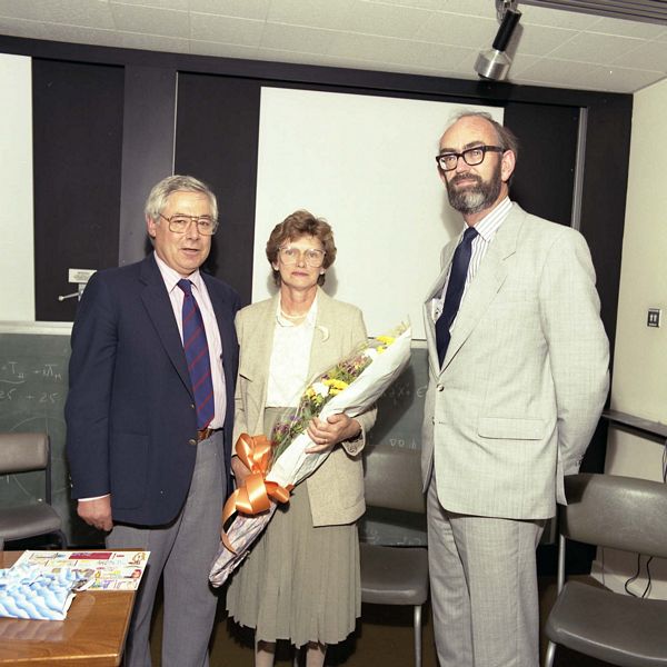 Bill Trowbridge, his wife and Paul Williams at Bill's retirement in 1987