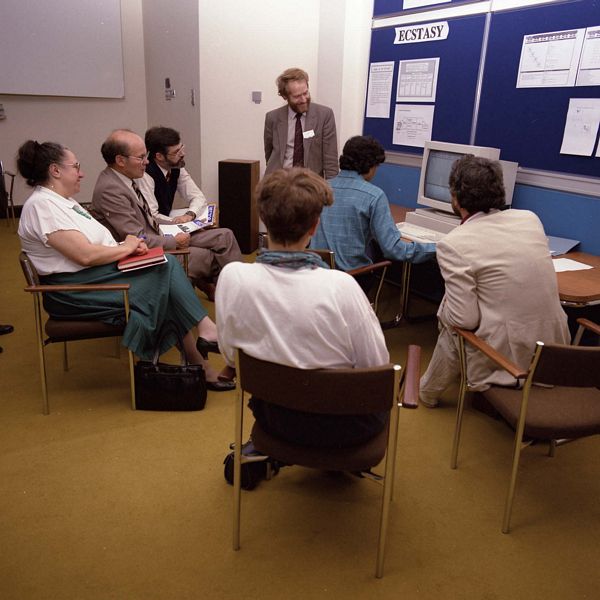 Demonstrating ECSTASY to the Engineering Board Computing Committee, 1988