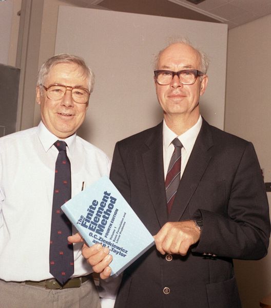 Retirement: Jim Diserens with Bill Trowbridge (left) and Zienkiewicz Finite Element Method, June 1990