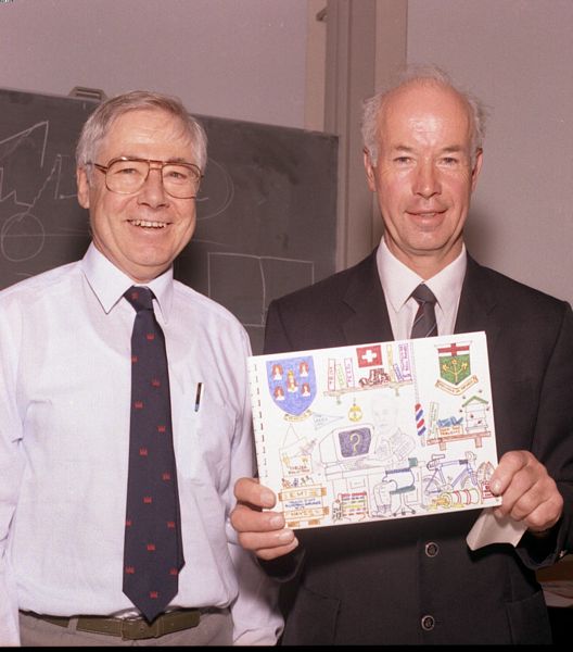 Bill Trowbridge making Presentation to Jim Diserens on his retirement, May 1990