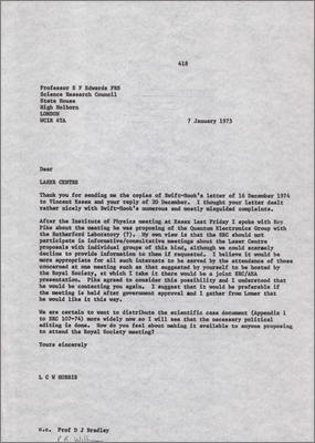 Letter from LCW Hobbis to Prof Edwards, SRC concerning consultations with universities (7 January 1975)