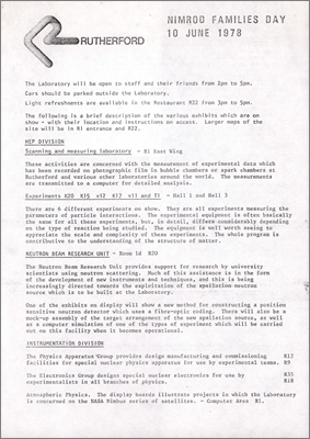 Nimrod Families Day (Programme and list of exhibits, 10 June 1978)