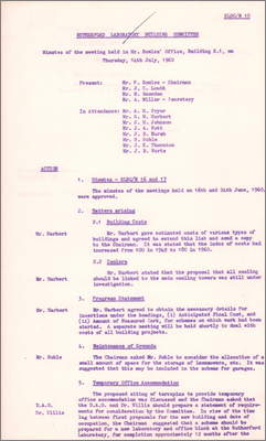RLBC/M18 Index of costs has increased from 100 in 1949 to 180 in 1960, storage of lawn mowers, siting of temporary office accommodation (14 July 1960)