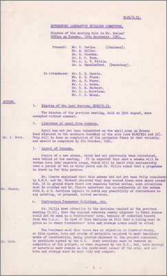 RLBC/M33 Layout of grounds and issues with deep-rooted trees, concrete runway adjacent to Fermi Avenue cannot be used as Contractors Area because of radiation hazard from PLA, costs for ventilation plant in Radiochemical Laboratory have increased significantly over estimate (12 September 1961)
