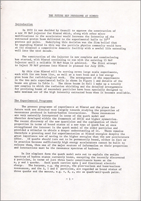 PPC6(76) The Future High Energy Physics Programme at Nimrod (Discussion paper by Godfrey Stafford, 6 January 1976)