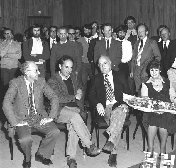 Harry Hurst, Head of Operations, retires January 1981 (Godfrey Stafford and Geoff Manning to his right)